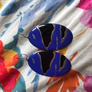 Blue and black zebra earrings